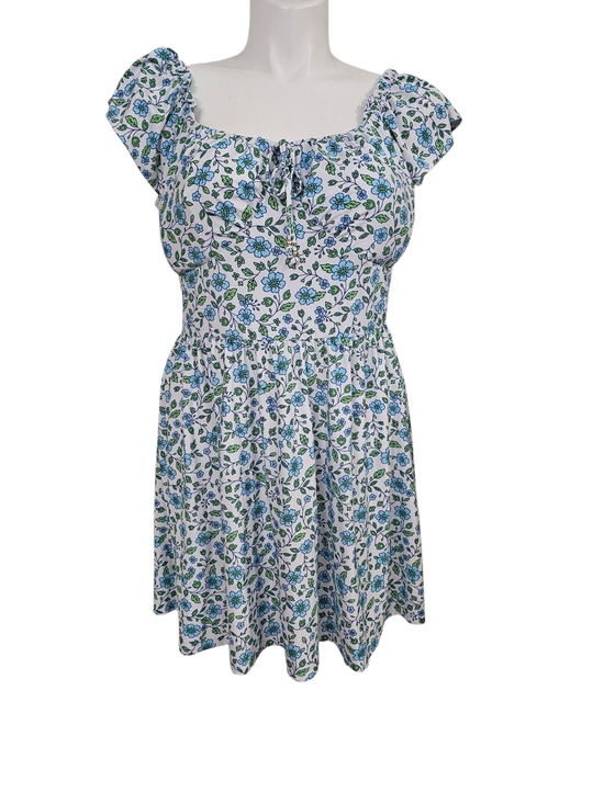 No Boundaries Dresses & Skirts - No Boundaries White Floral Midi Dress with Blue and Green Print